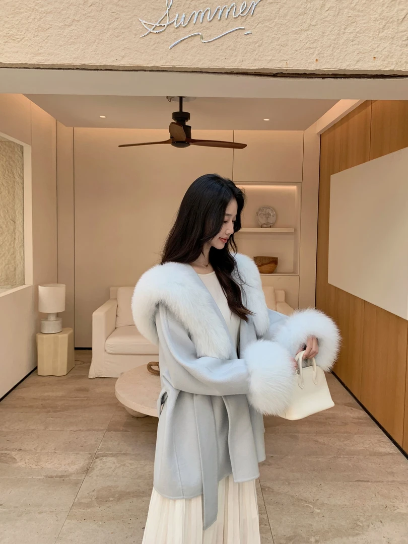 2025秋冬新款双面羊毛大衣显瘦高级轻奢狐狸毛【苏妲己】