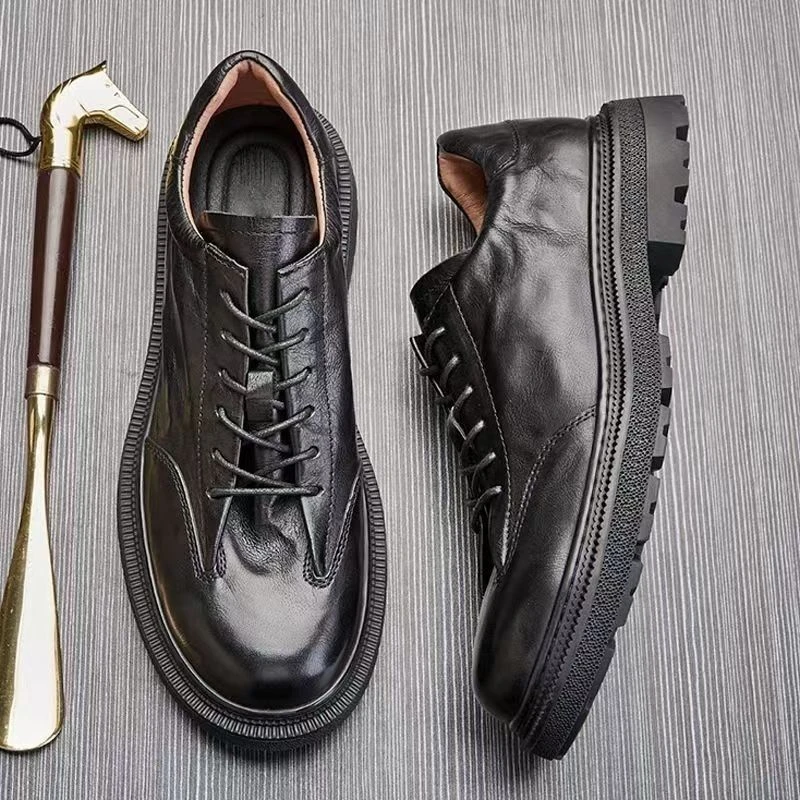 ICCLEK男士商务休闲皮鞋春新款系带厚底单鞋潮流百搭青年鞋男