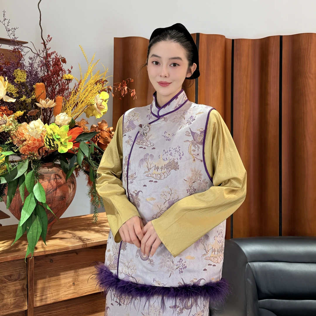 【紫金龙纹】新中裳-新中式国潮国风复古拼毛毛边棉马甲