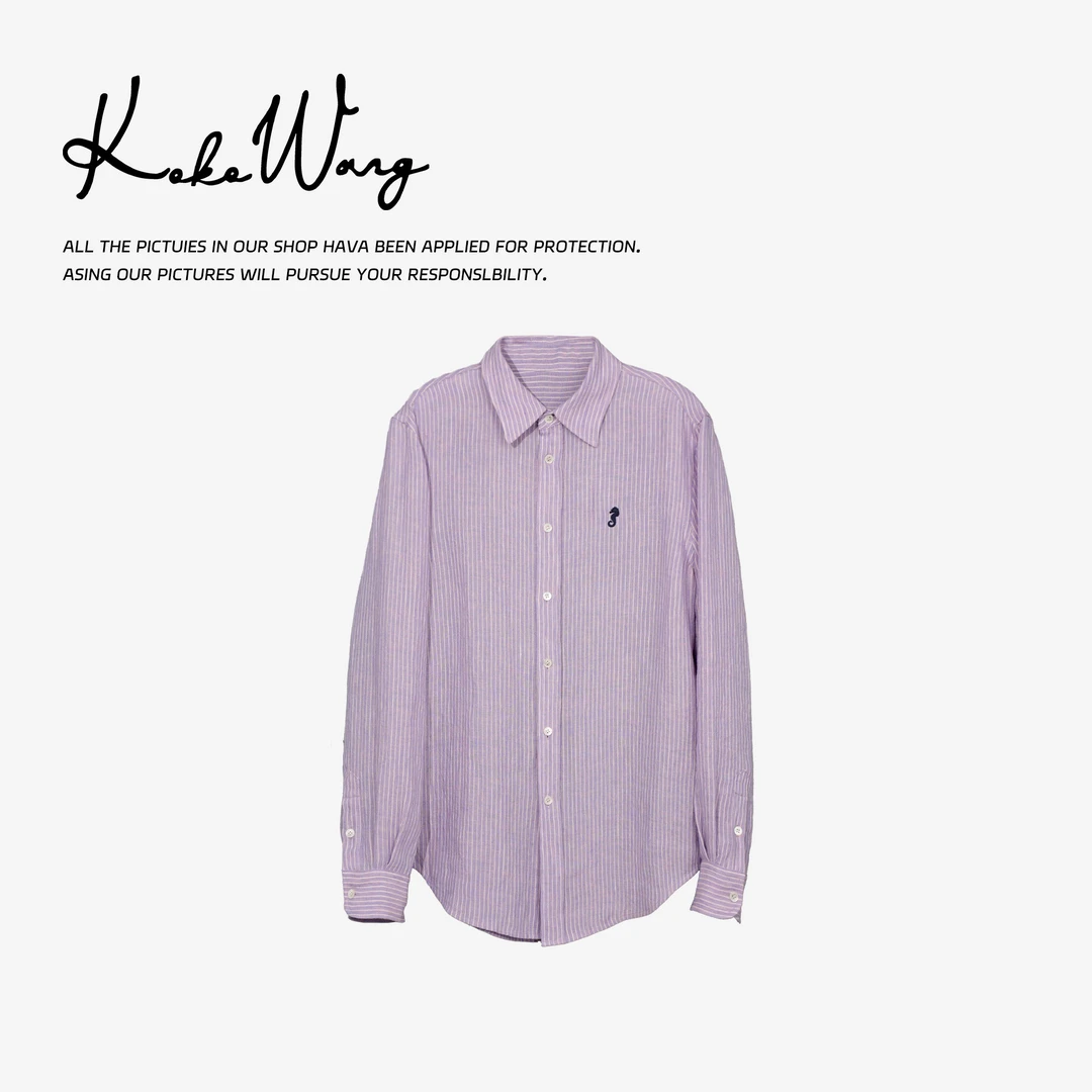 KOKOWANG春夏极简男友风高级感竖条纹显瘦亚麻衬衫  475705C11W42