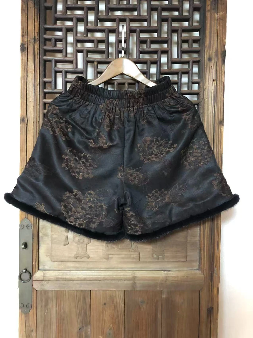 绣集东芳香云纱短裤高腰春秋冬国风中式休闲百搭