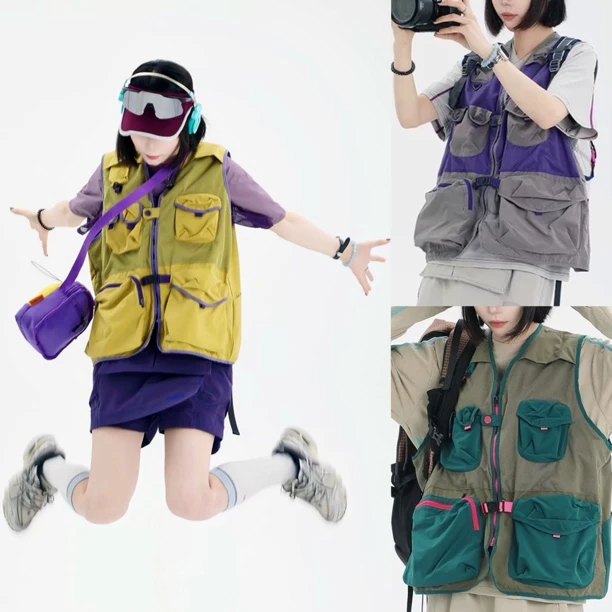 【醒醒专属】夏季山系机能风女款多口袋撞色拼接马甲背心坎肩