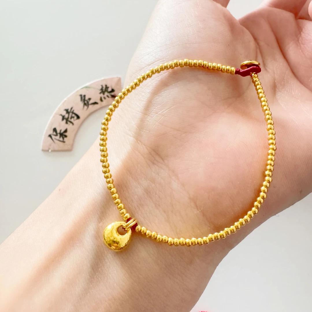 足金999黄金算盘珠2mm光面珠串手工编织手链小胖福新中式小众礼物