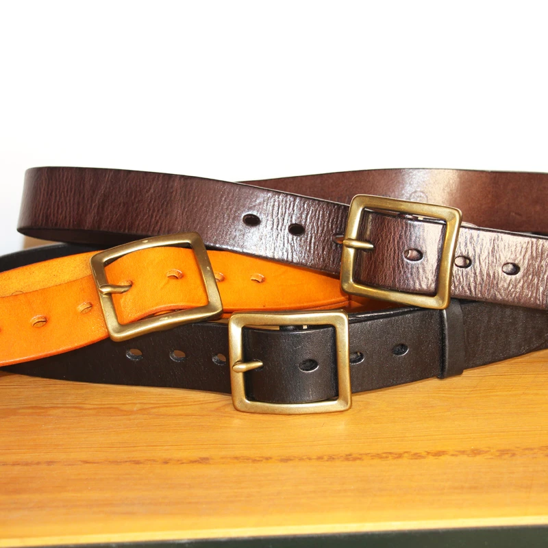 欧美复古头层软牛皮工装牛仔裤腰带男实心铜日字扣男士皮带999