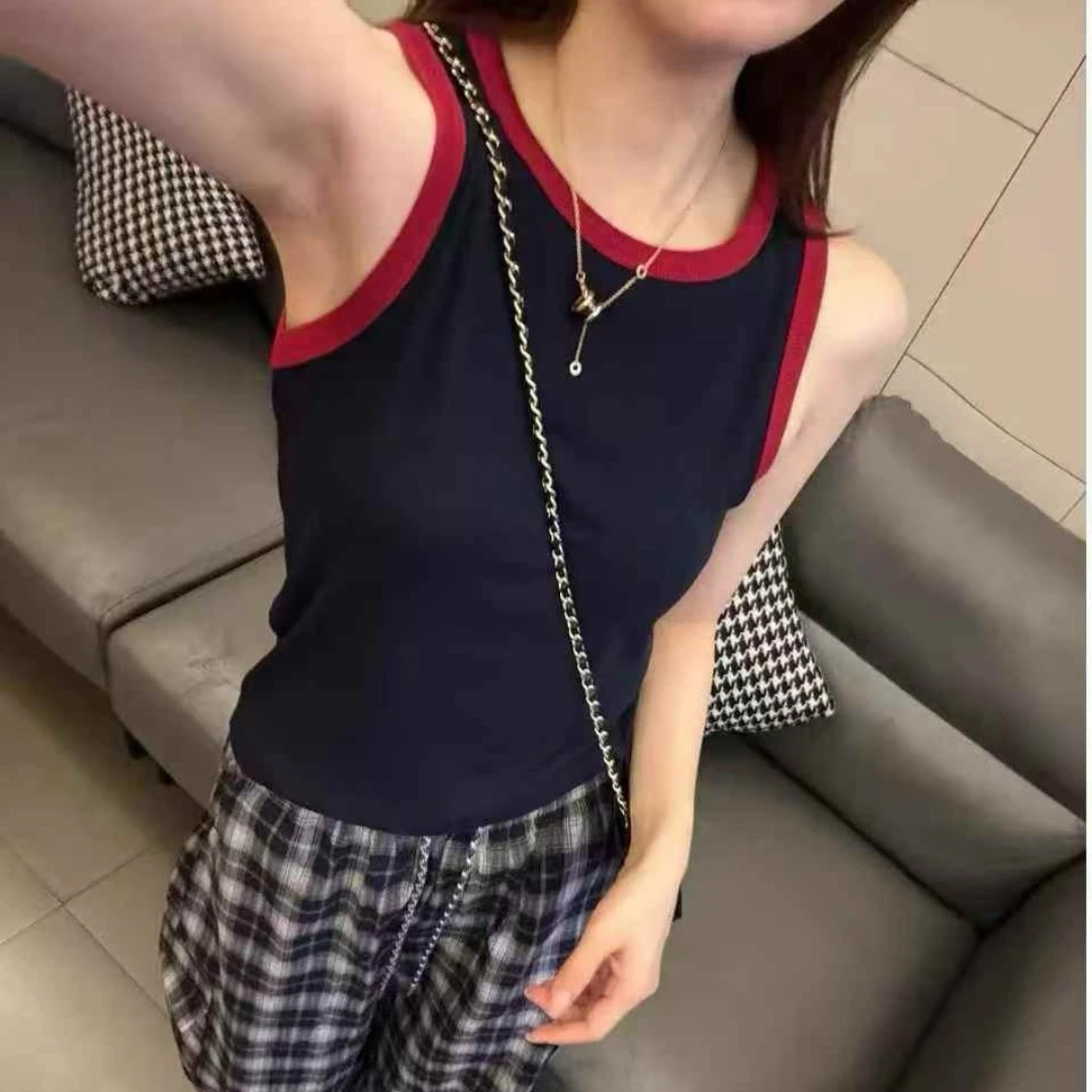 8032秋季法式固定显瘦美背珍珠绒螺纹吊带背心
