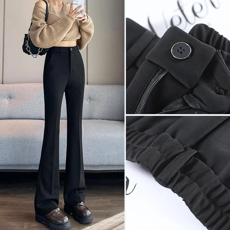西装喇叭裤女高腰秋冬季2025新款微喇显瘦加绒垂坠感小个子马蹄裤