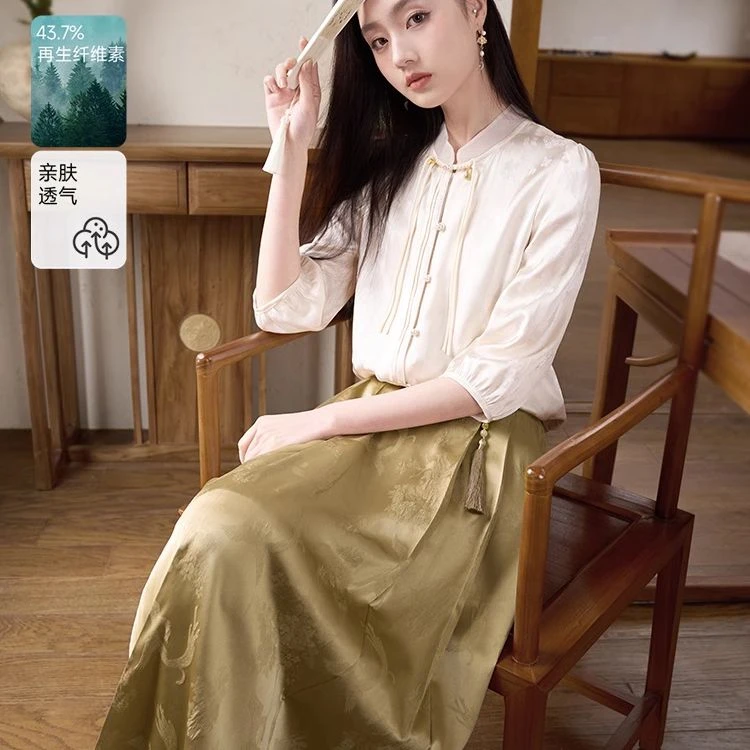 【直播专享】C842145衬衫 香影新中式国风衬衫女夏季新款盘扣立领