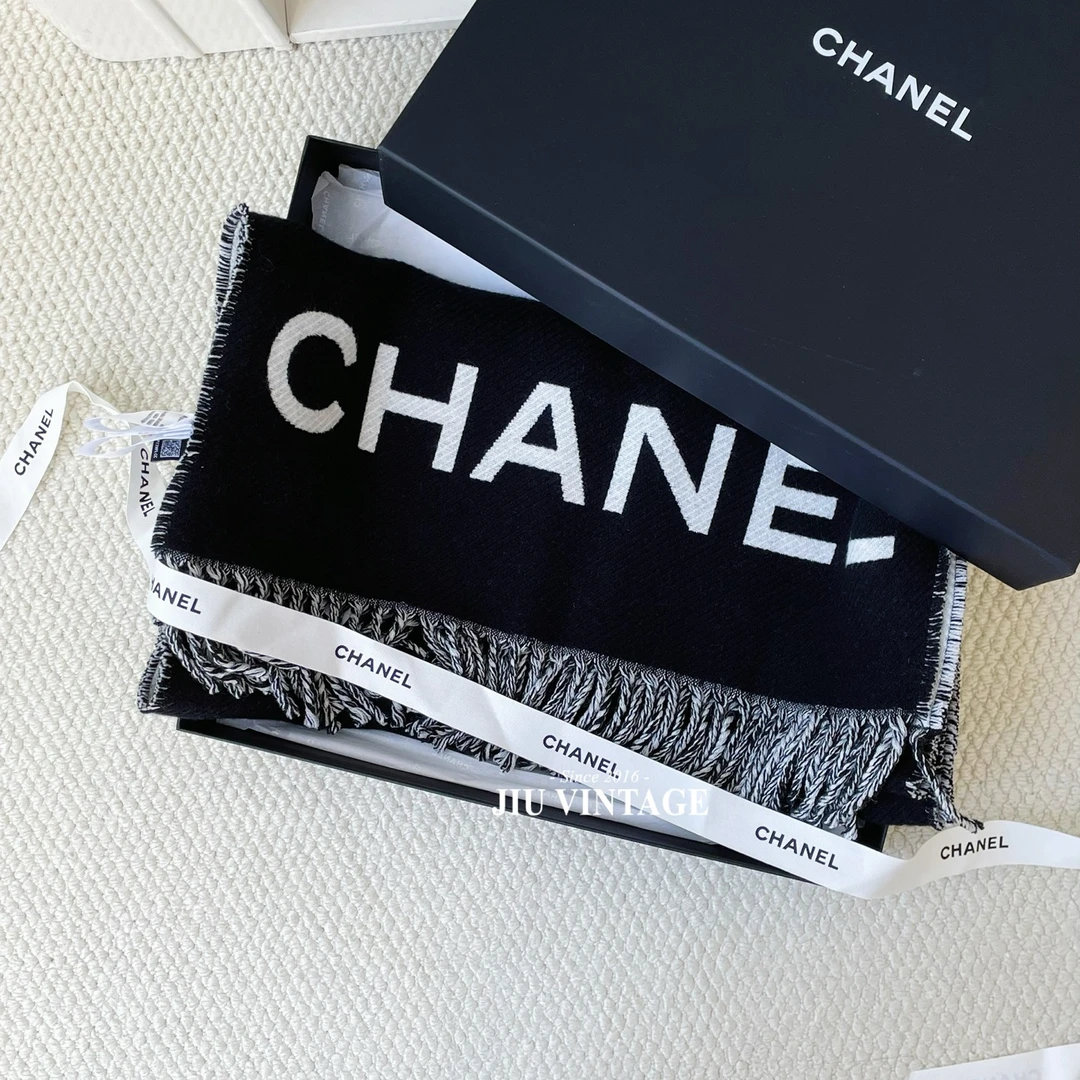 未使用 Chanel/香奈儿 25S 黑色双面流苏羊绒围巾CJM13-0765