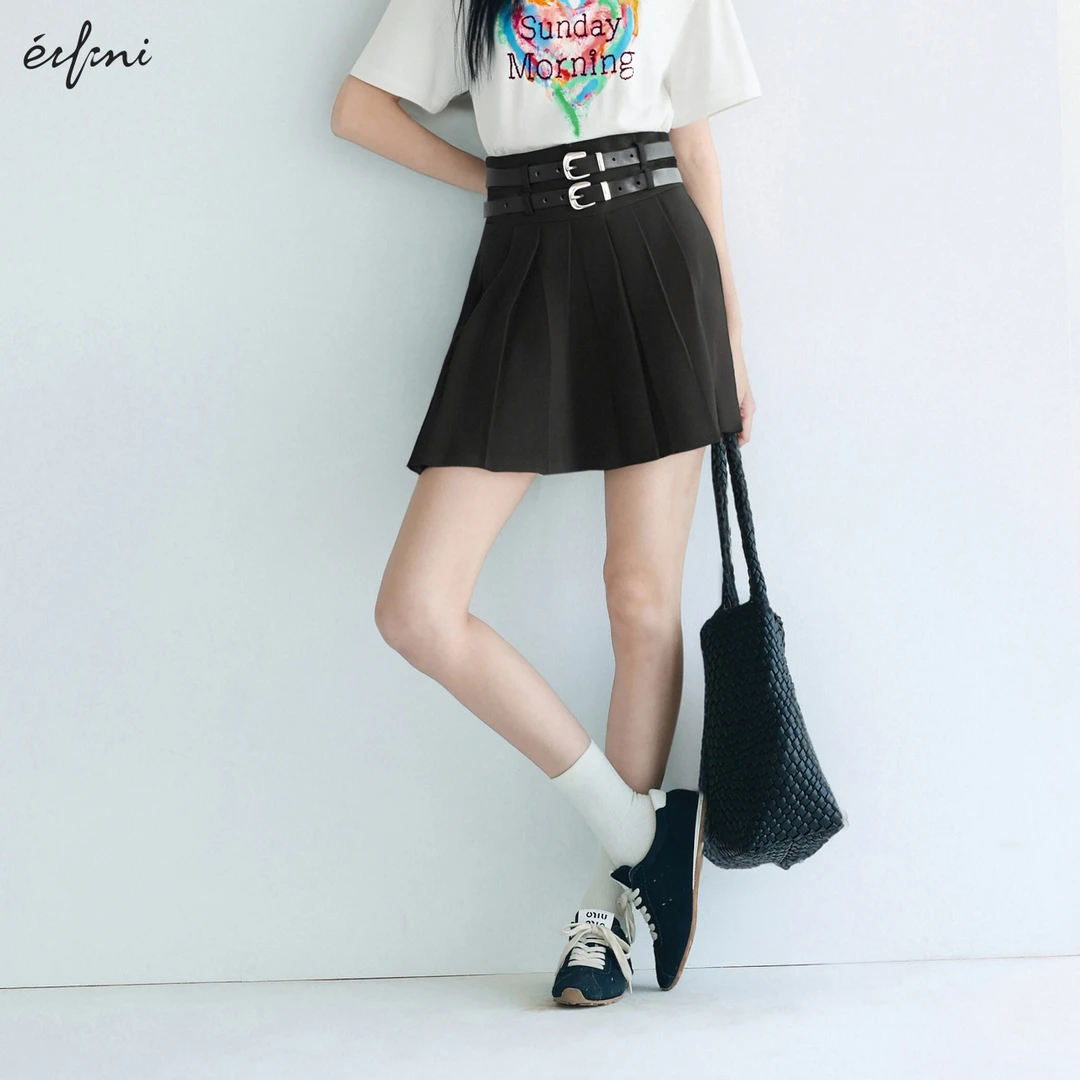 【商场同款】伊芙丽学院风休闲半身裙女装25夏季新款短裙1F1140121