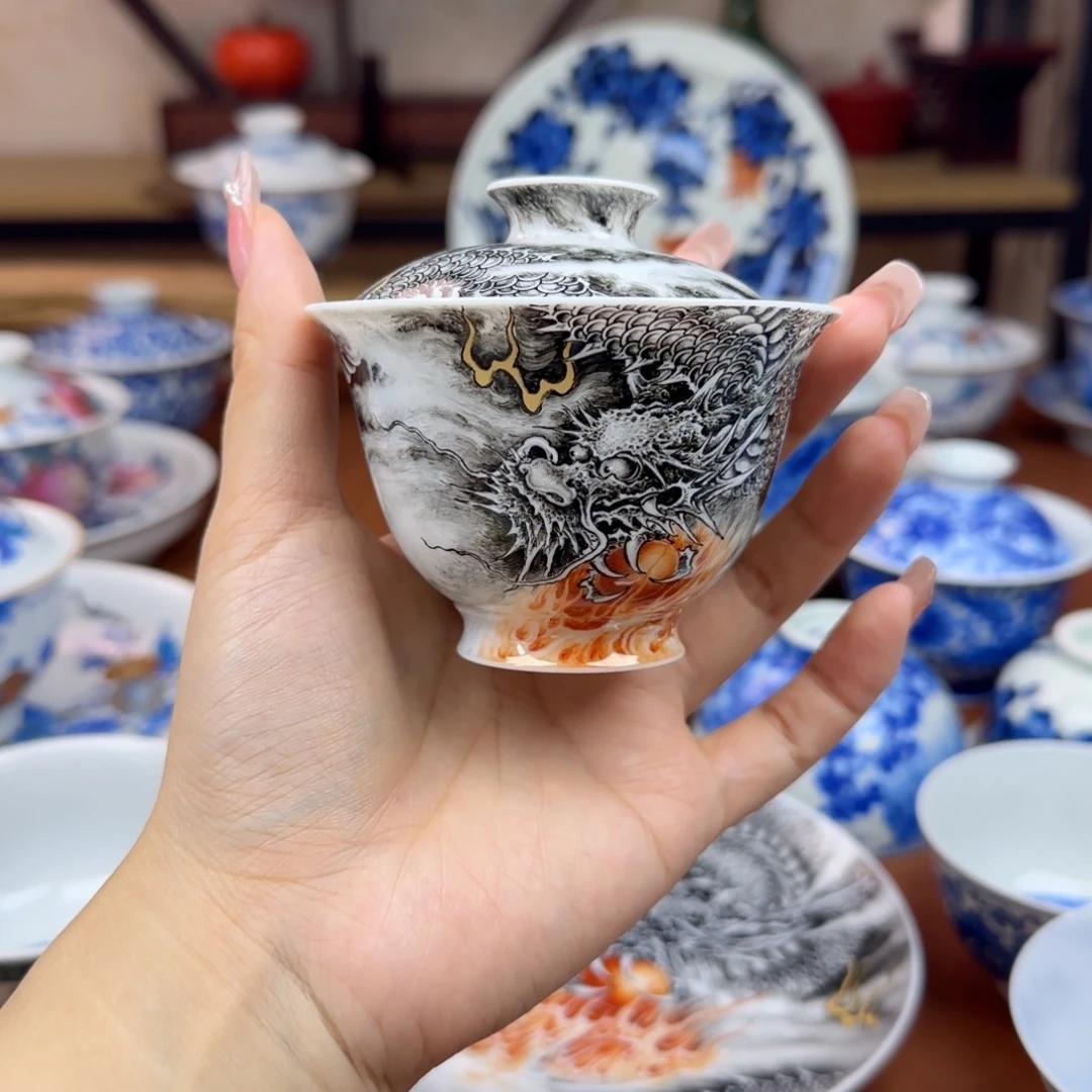 陶景德镇陶瓷手绘盖碗