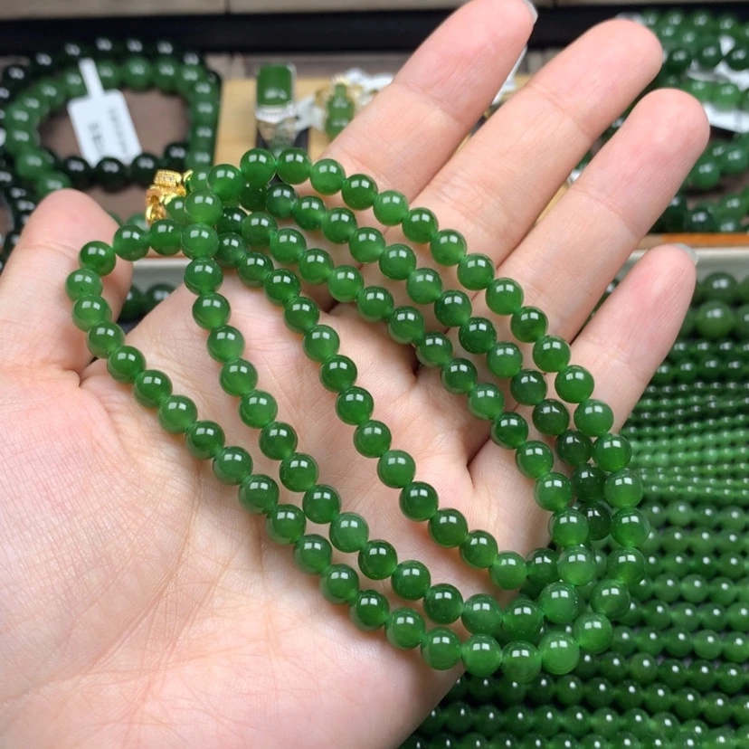 【闪购商品】颈饰未镶嵌和田玉（碧玉）6m冰底辣绿无黑