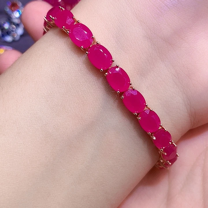 银S925镶嵌手链红宝石