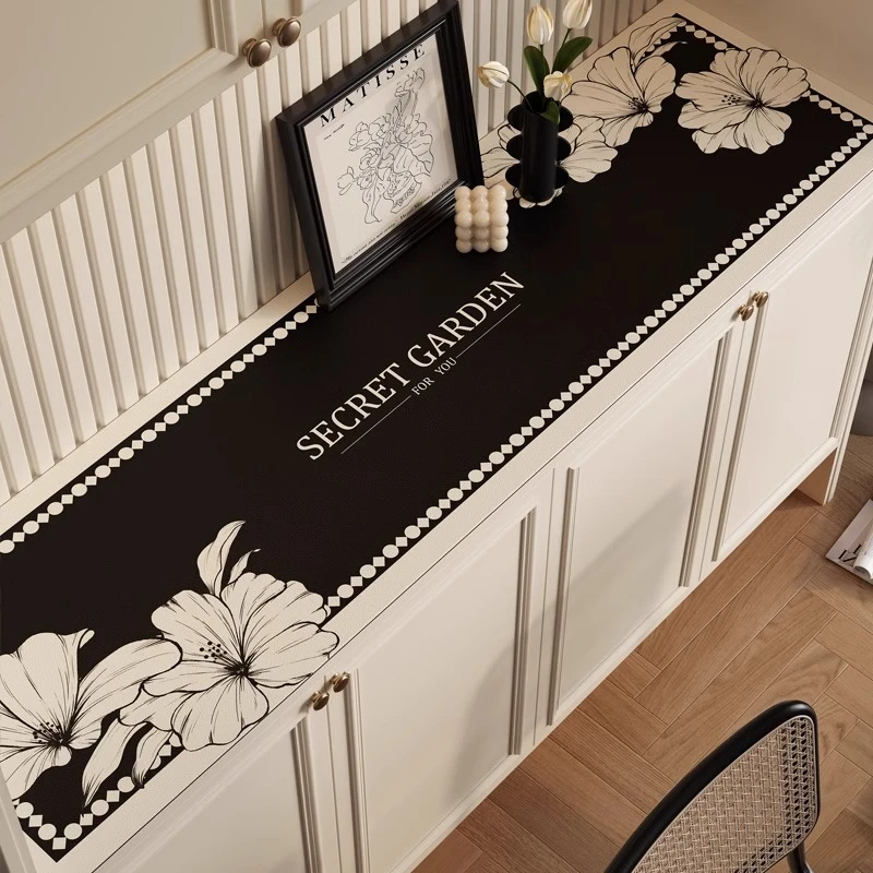 法式电视柜长条皮革台面保护垫餐边柜桌垫长方形免洗防水防尘桌布