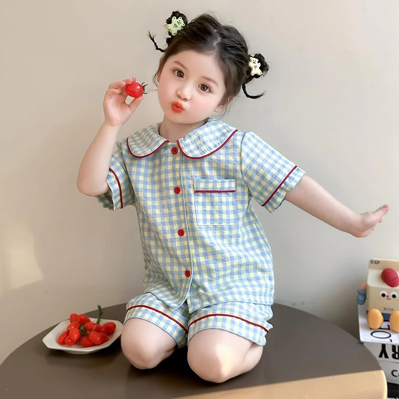 女童睡衣夏季家居服套装2025新款纯棉女宝纯棉薄款开衫儿童空调服