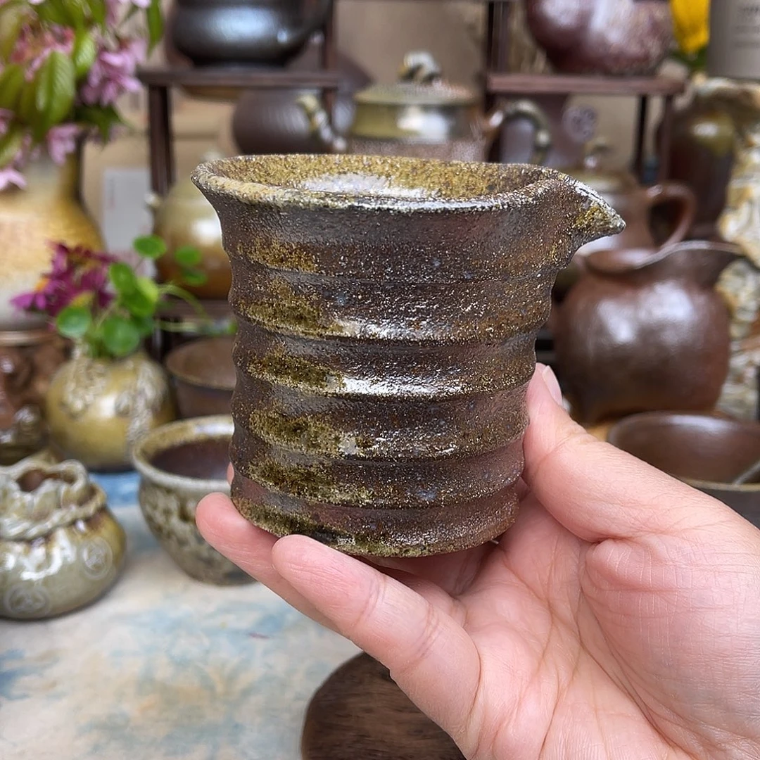 柴烧粗陶竹节公道杯