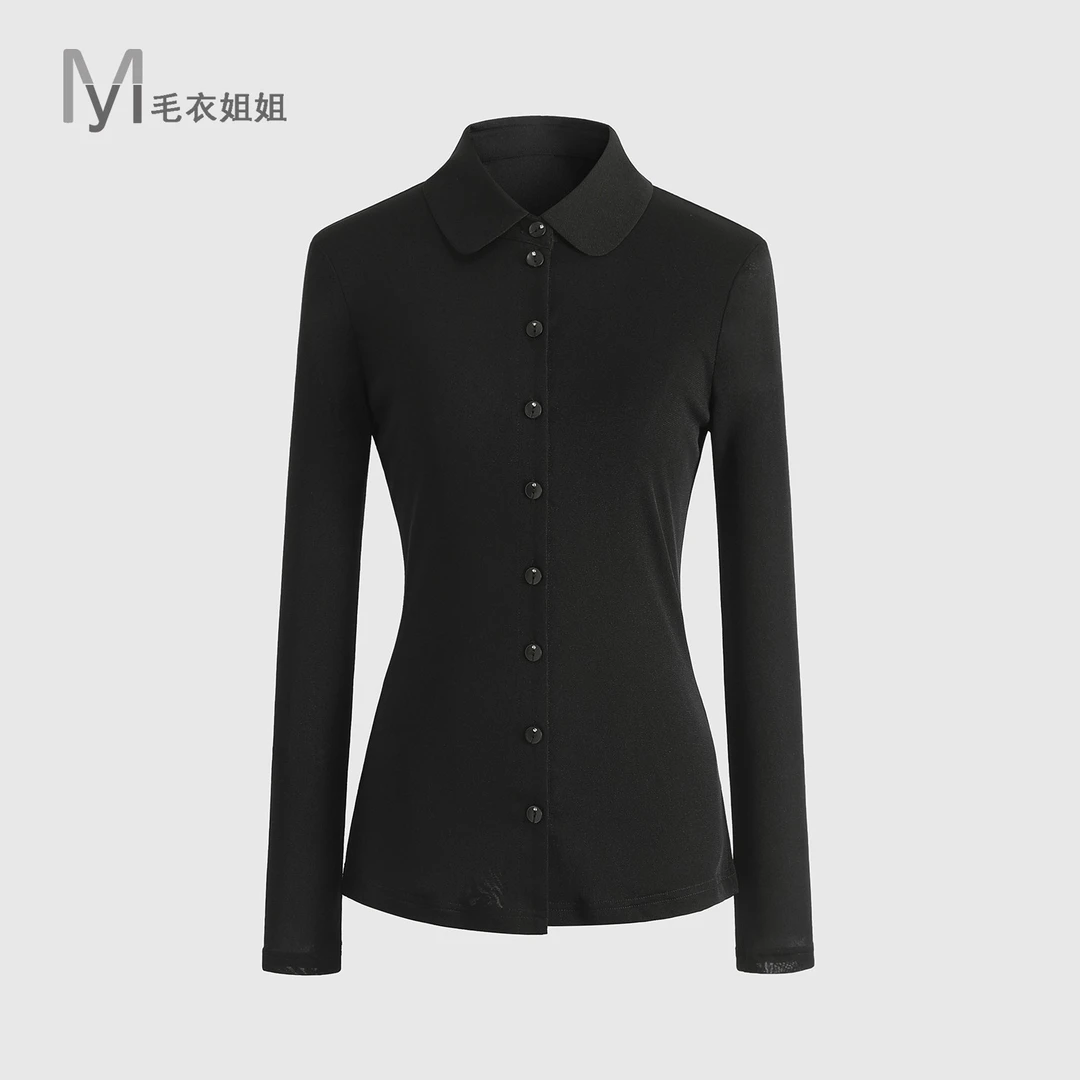 新款polo领百搭简约翻领网纱打底衫衬衫女437-1308