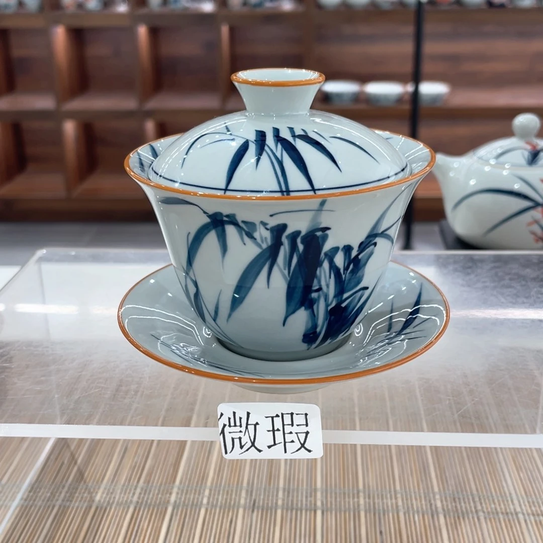 釉下手绘茶具微瑕