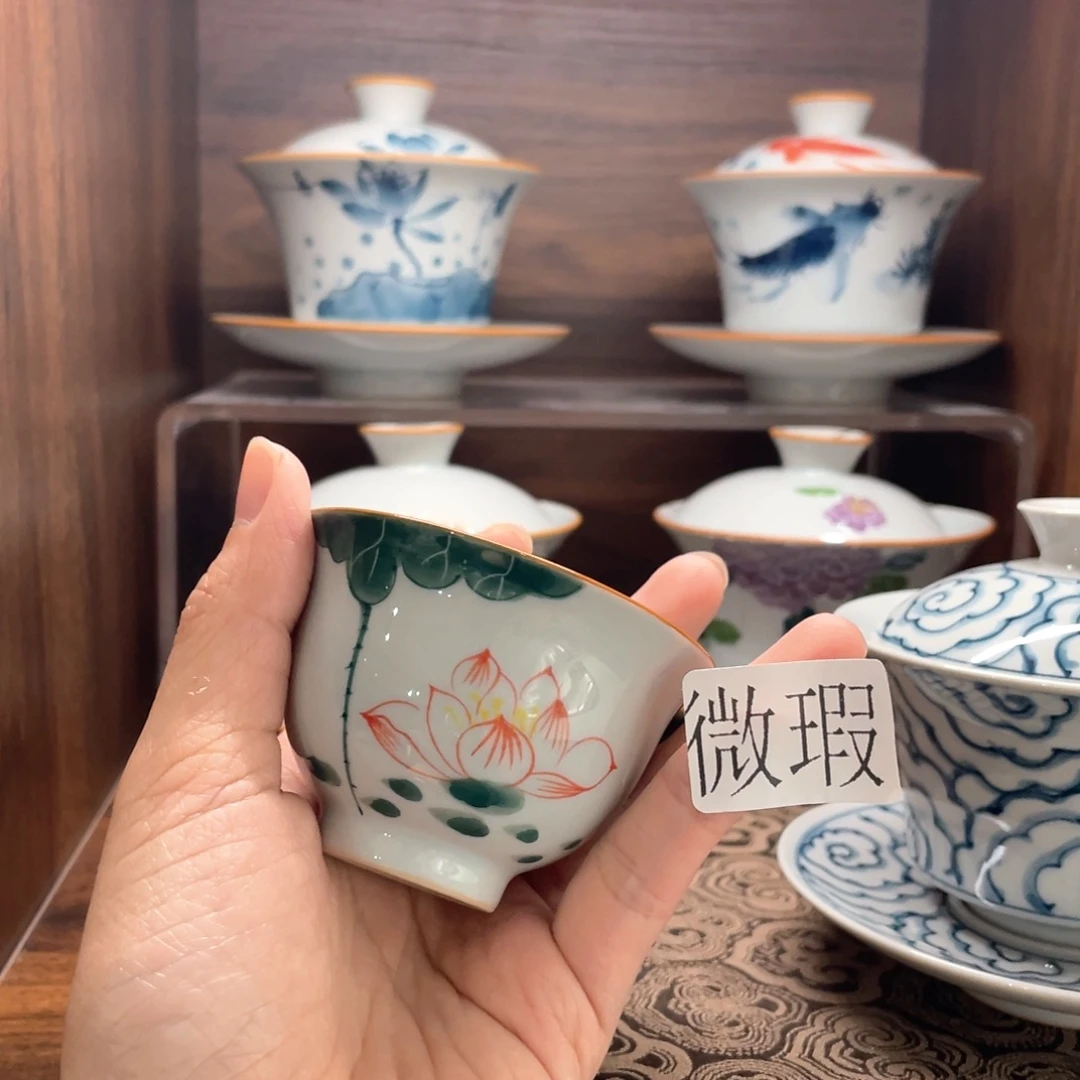 釉下手绘茶具微瑕