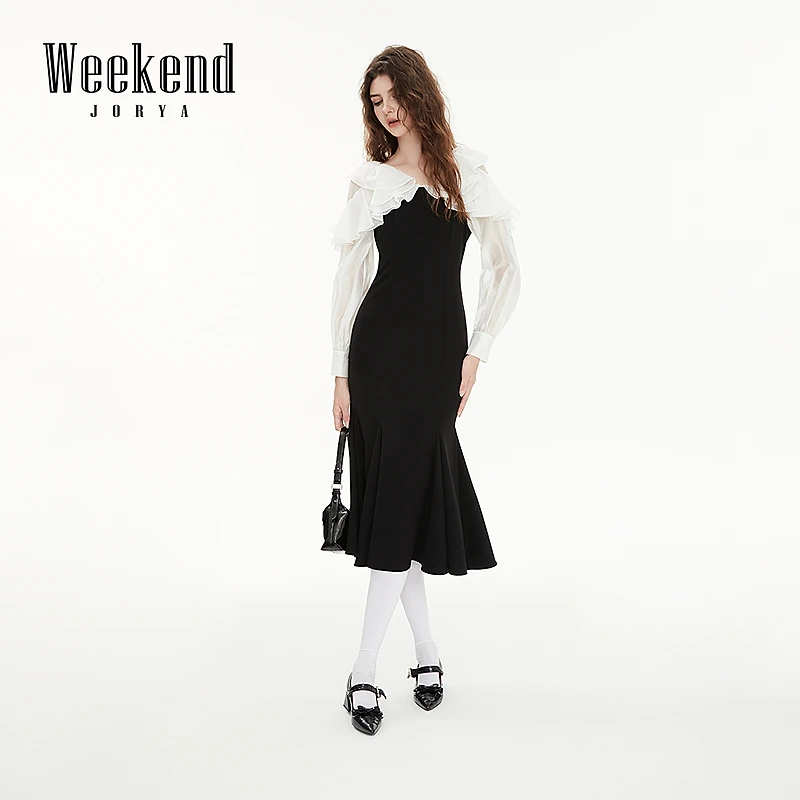 卓雅周末25春季都市假日法式V领优雅荷叶摆包臀连衣裙R200535A