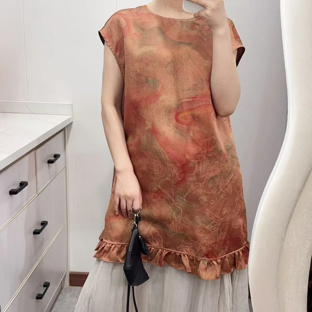 花边裙！前后两穿！浪漫氛围感！桑蚕丝香云纱无袖减龄夏季连衣裙