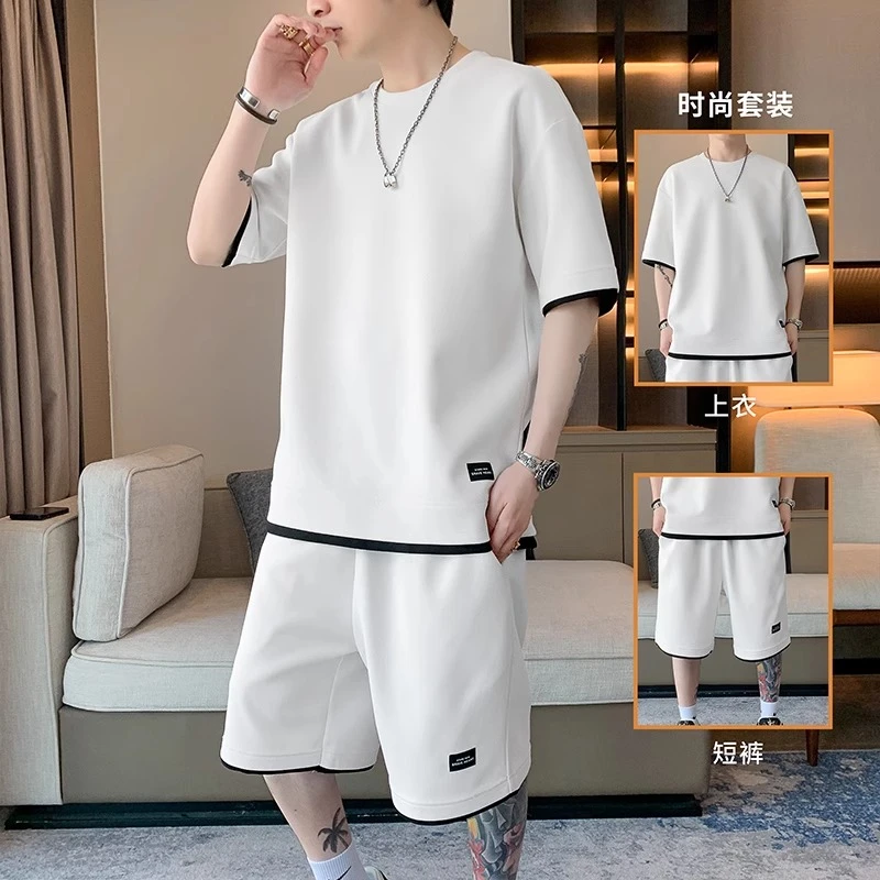 2025新款夏季短款运动服套装男潮牌两件套帅气百搭休闲一整套男装