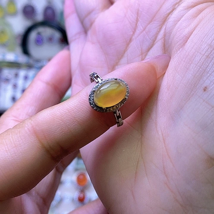 岫玉银S925镶嵌戒指