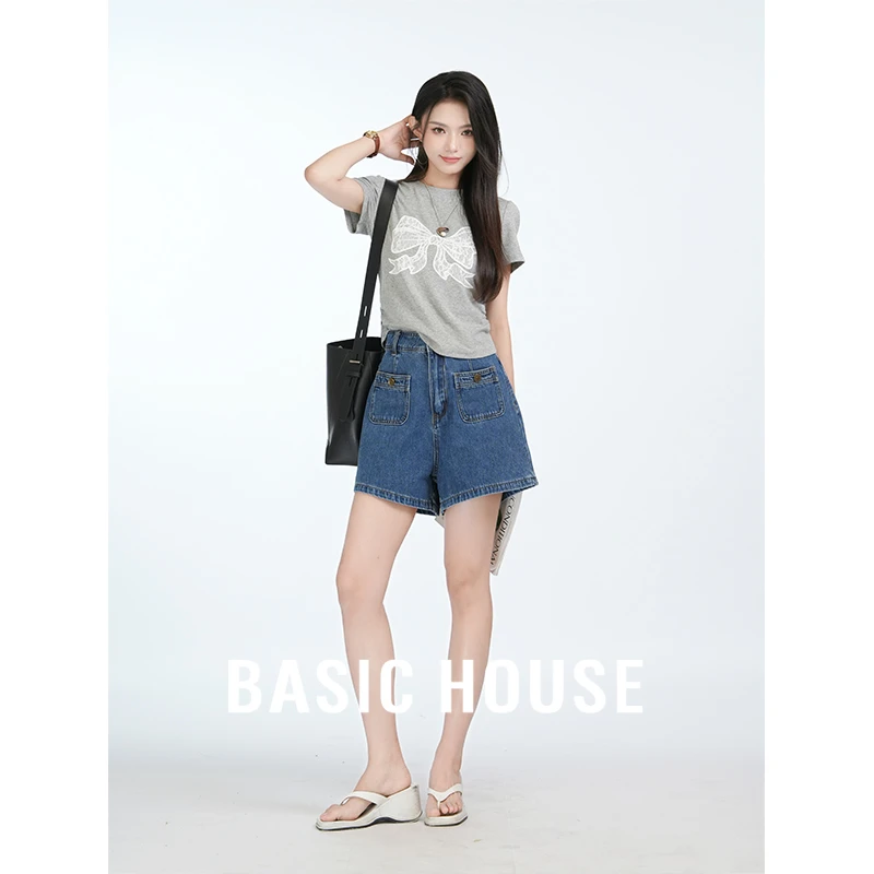 Basic House/百家好CSM新款夏季时尚百搭圆领短袖上衣洋气设计T恤