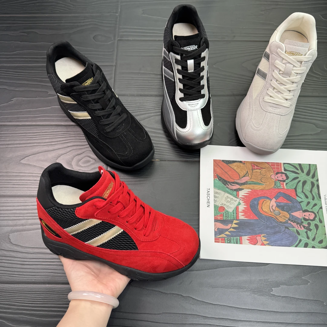 增高9cm春夏秋运动德训鞋系带内增高女鞋真皮百搭圆头女鞋