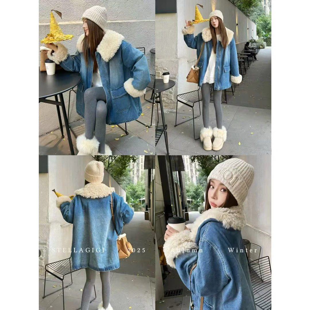 SG / 杨依姗 AW羊羔毛翻领复古水洗牛仔羽绒服外套WT-20252512