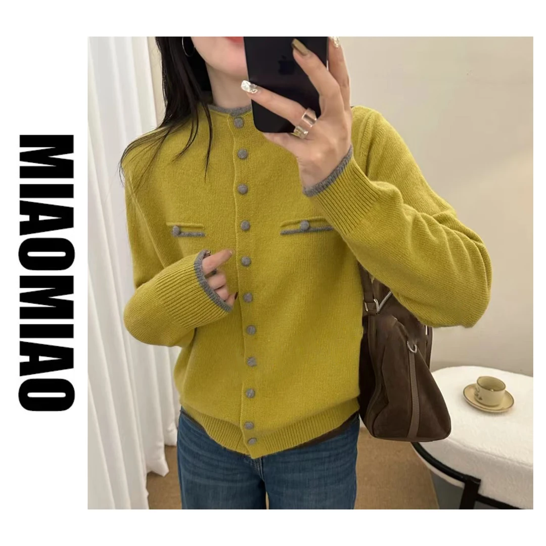 【大码】高货版！撞色高级感小香风半高领开衫秋冬针织衫女毛衣1502