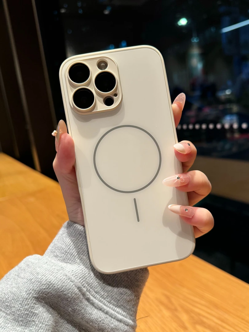 高级简约肤感磁吸适用苹果16Promax手机壳iPhone15纯色14玻璃壳