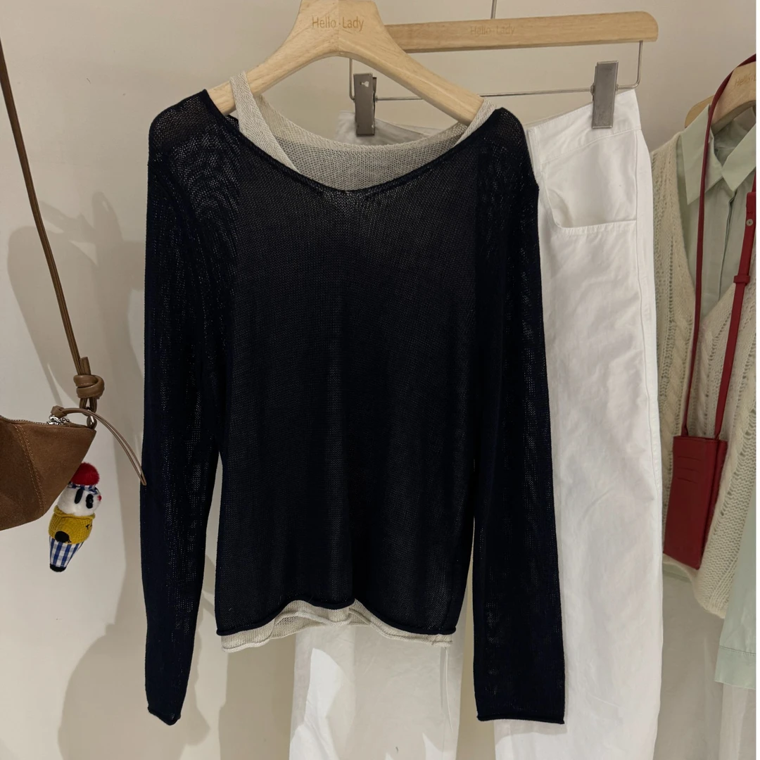 ocean 针织假两件上衣