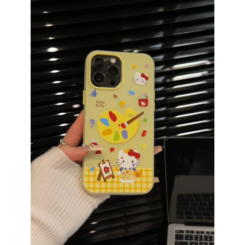 kitty小画家适用苹果16pro创意iPhone15果冻手机壳可爱防摔华为60