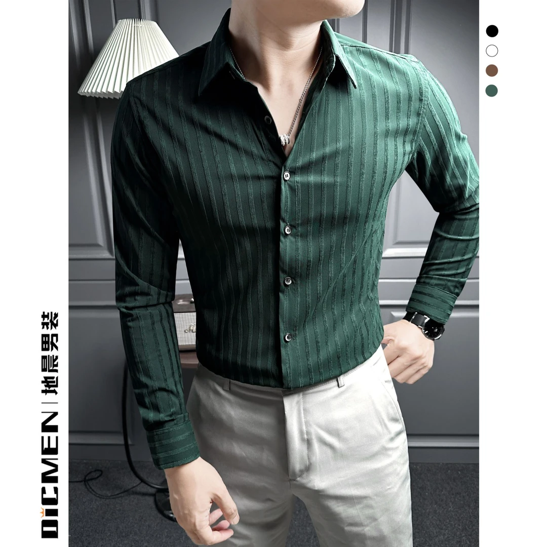 暗条纹衬衫男士长袖秋冬款爆款2025新款秋季修身高级感百搭衬衣