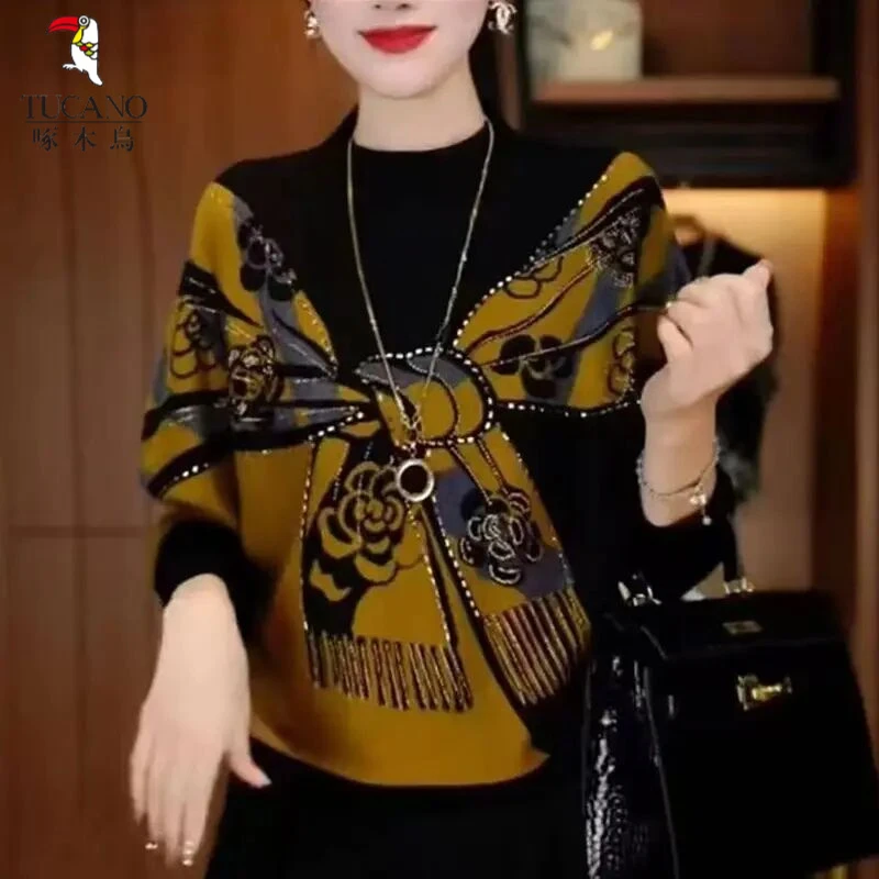 【现货】啄木鸟双面德绒拼色秋冬新款宽松显瘦减龄百搭遮肚打底衫女