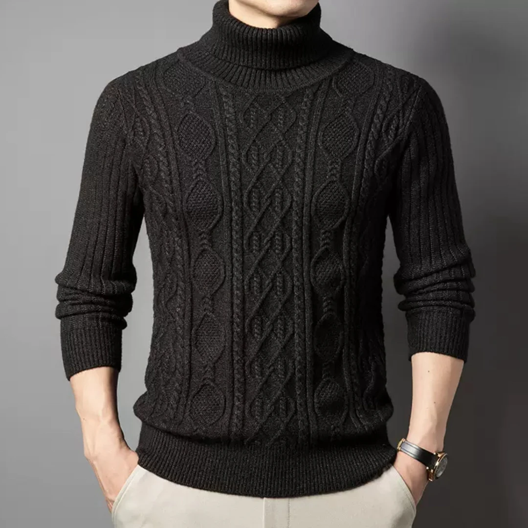 【加厚100%绵羊毛】男士冬季加厚提花翻领高领时尚羊毛针织衫8888