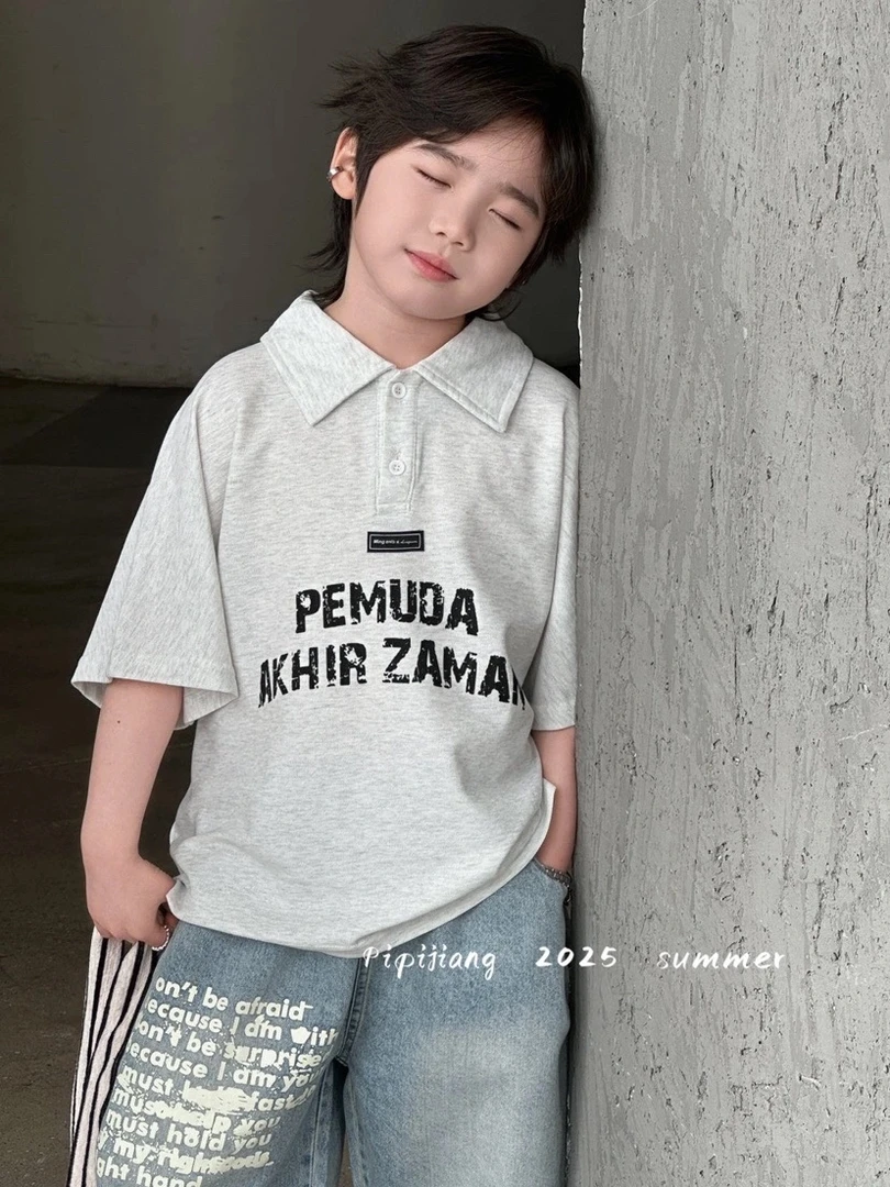 夏季新品男童百搭上衣韩版t恤纯色男POLO衫短袖