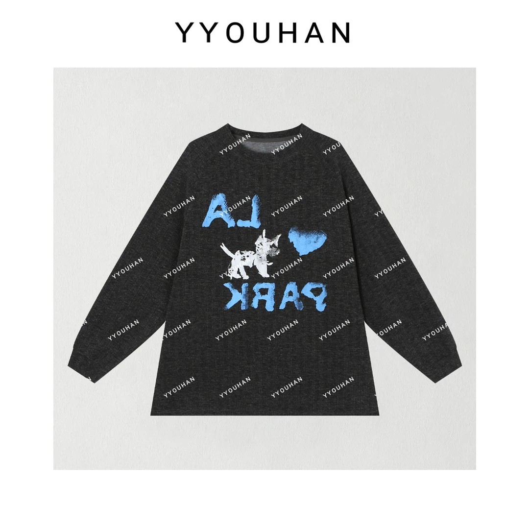 月月不吃鱼 小众设计极简风百搭彩绘涂鸦竖纹长袖上衣 2412B6096