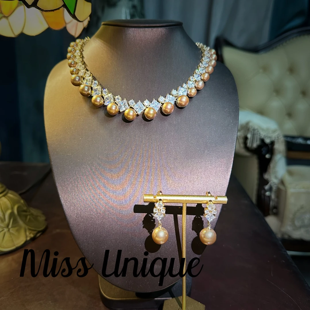 E8056香槟珠珠百搭项链套装