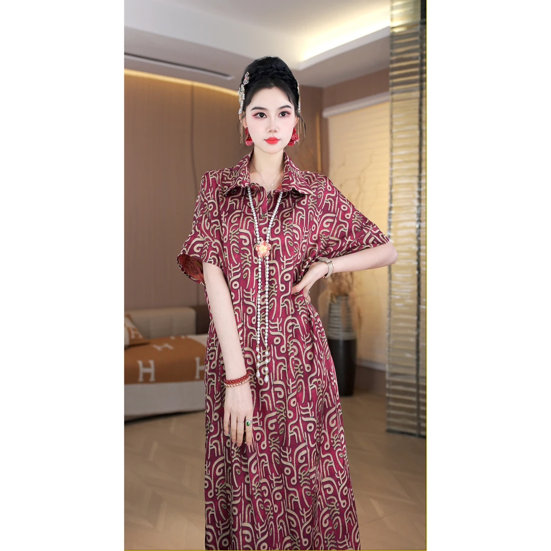 【星灿】夏季新款冰感桑帛丝轻奢时尚高定显瘦连衣裙-8923#