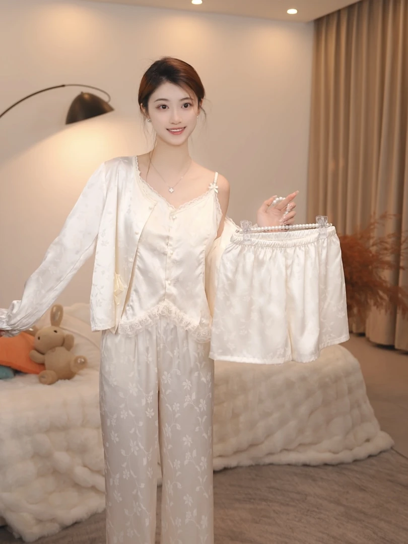 【朝与Z】2025新款睡衣春夏季性感蕾丝吊带家居服套装春秋长袖轻奢