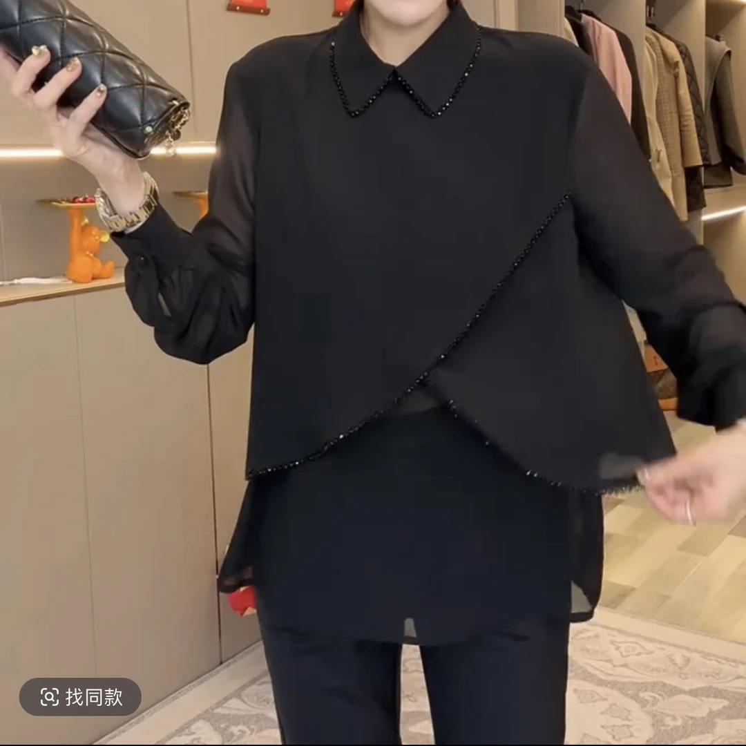 长袖衬衫2025年春季新款4新款宽松感休闲假两件漂亮气质小衫上衣