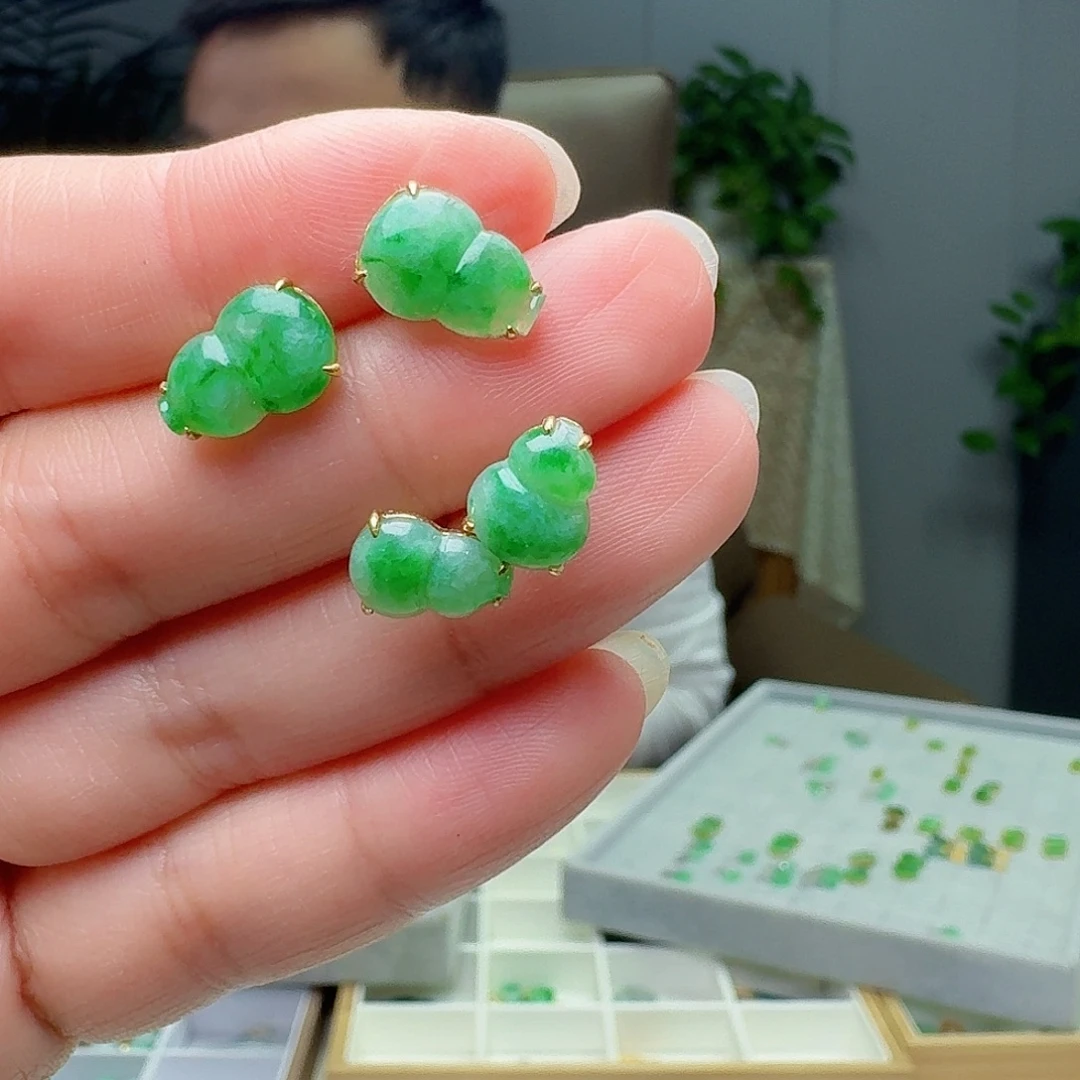 翡翠18K金镶嵌耳饰多样性发货其一