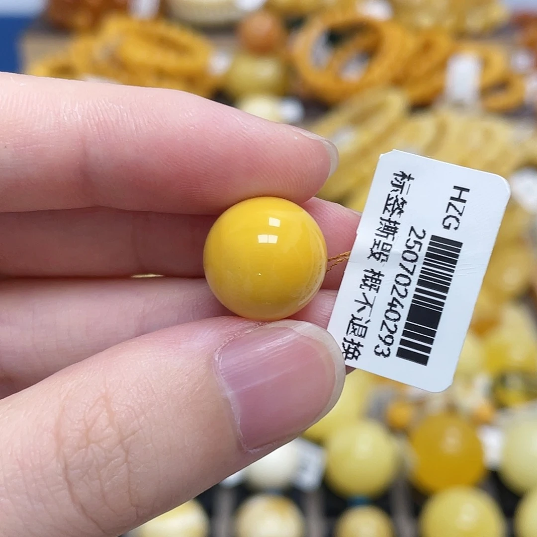 蜜蜡未镶嵌珠宝奇石圆珠满蜡鸡油黄14m m