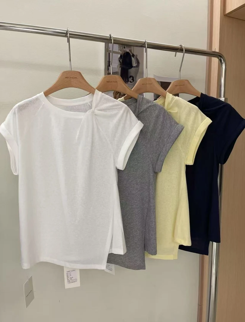 温柔瑶-MEET#韩系净面设计感减龄短袖上衣#5571