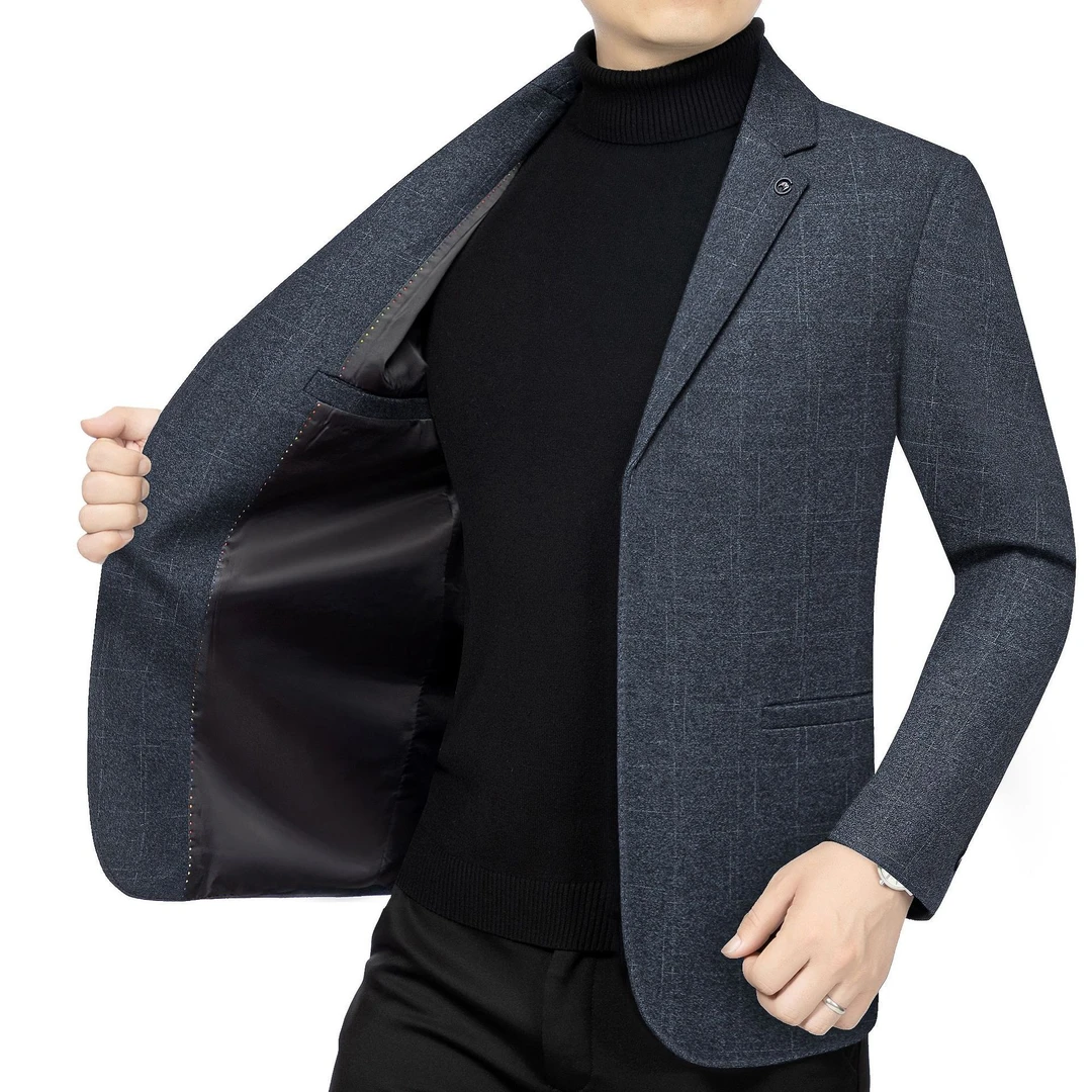 2025春秋季新款休闲西装外套男中年毛呢西服修身单西外套男