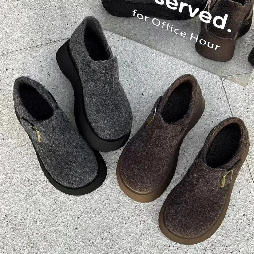 美国纽欧伦升级增高毛呢棉靴勃肯时尚女鞋百搭加绒保暖防滑棉鞋