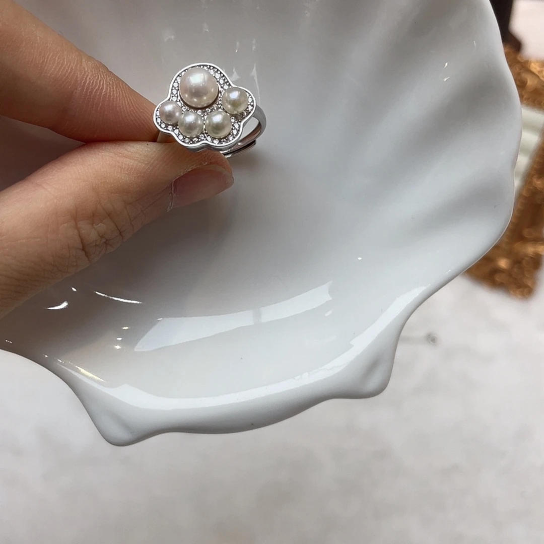 银S925镶嵌戒圈海水珍珠