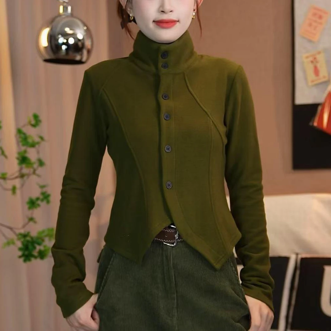 洋气不规则百搭卫衣2025秋新款时尚修身显瘦高领保暖打底衫上衣女