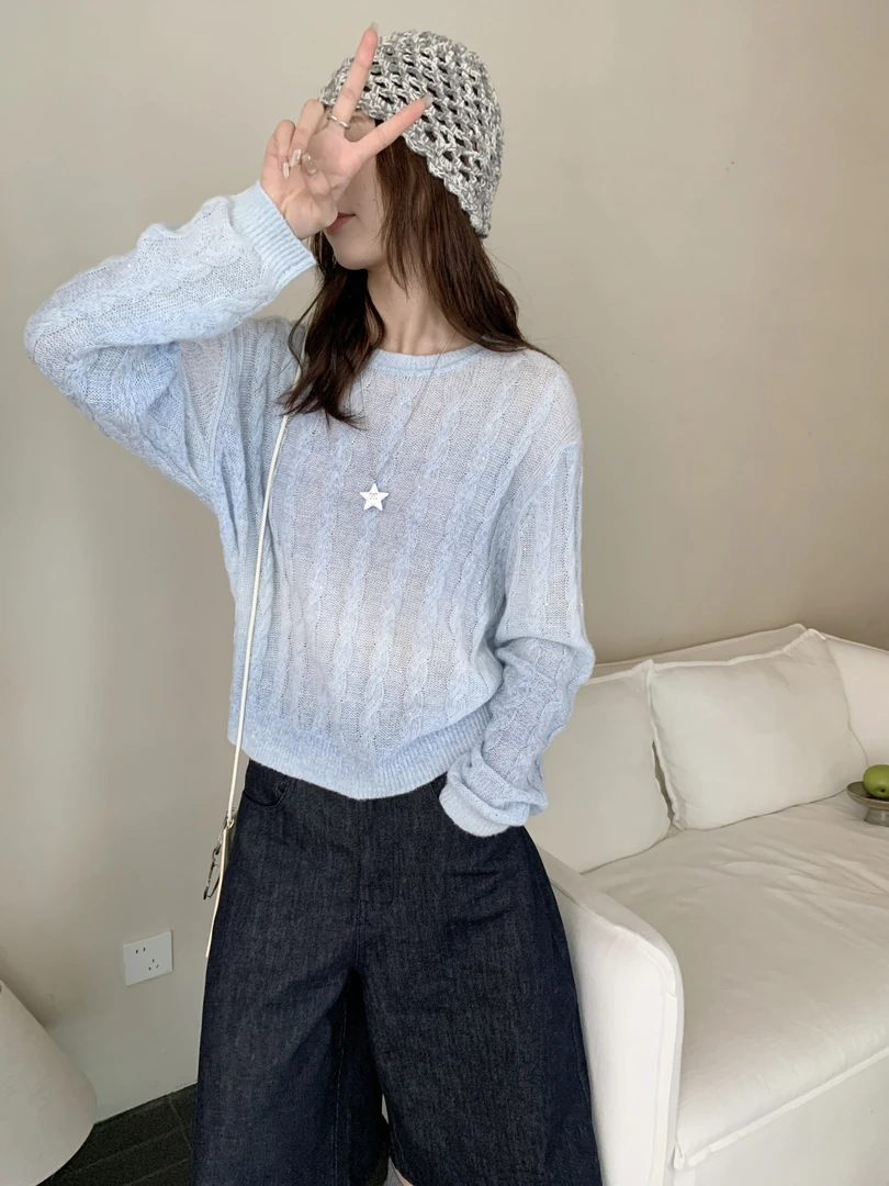 【素简.830152】秋冬新款驼羊绒珠片姣花渐变设计女装上新针织衫